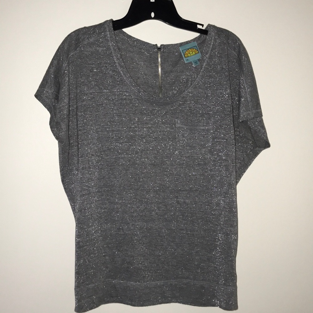 C&C CALIFORNIA (XS) GREY & SILVER CAP SLEEVE TOP